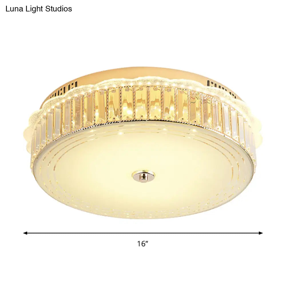 Contemporary Gold Led Flush Mount Light With Clear Crystal Blocks For Bedroom Ceiling