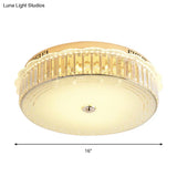 Contemporary Gold Led Flush Mount Light With Clear Crystal Blocks For Bedroom Ceiling