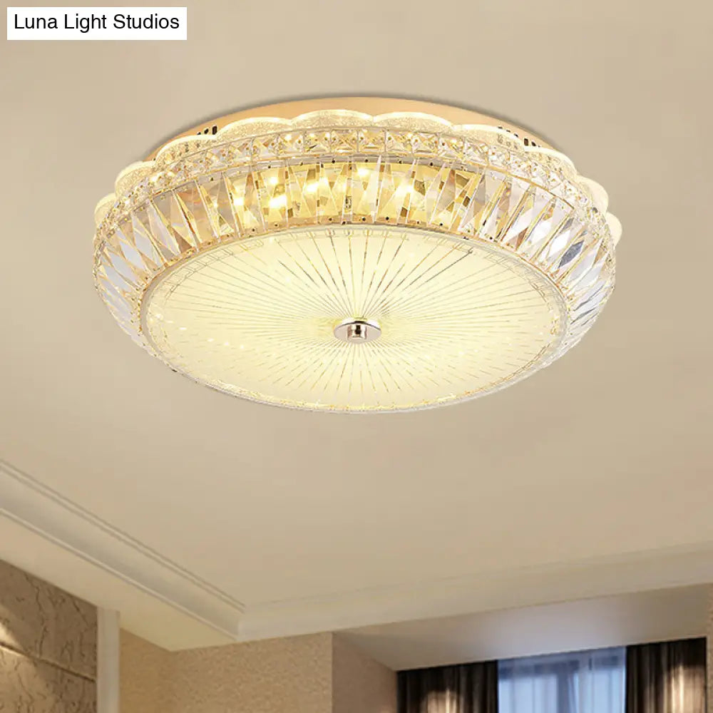Contemporary Gold Led Flush Mount Light With Clear Crystal Blocks For Bedroom Ceiling