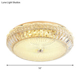 Contemporary Gold Led Flush Mount Light With Clear Crystal Blocks For Bedroom Ceiling