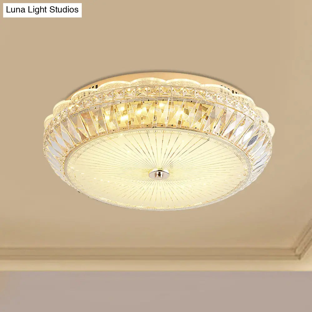 Contemporary Gold Led Flush Mount Light With Clear Crystal Blocks For Bedroom Ceiling