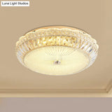 Contemporary Gold Led Flush Mount Light With Clear Crystal Blocks For Bedroom Ceiling