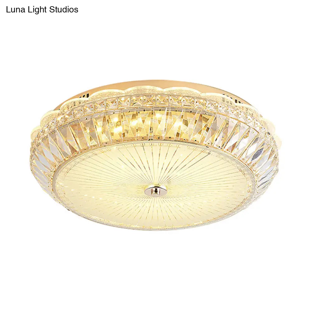 Contemporary Gold Led Flush Mount Light With Clear Crystal Blocks For Bedroom Ceiling