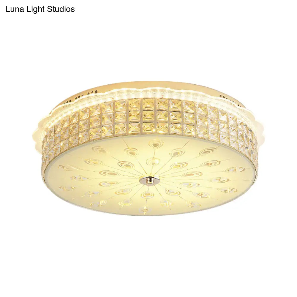 Contemporary Gold Led Flush Mount Light With Clear Crystal Blocks For Bedroom Ceiling