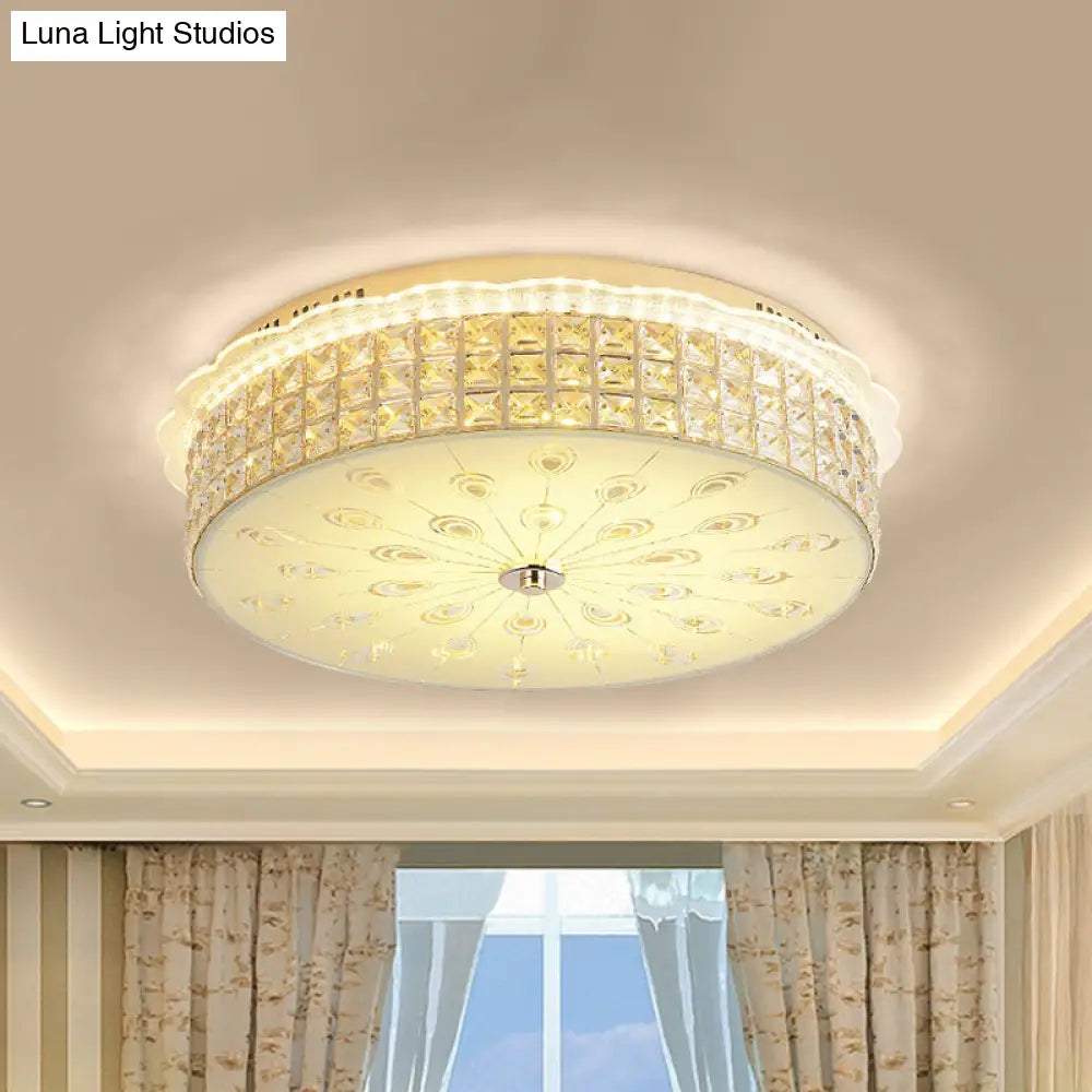 Contemporary Gold Led Flush Mount Light With Clear Crystal Blocks For Bedroom Ceiling