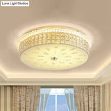 Contemporary Gold Led Flush Mount Light With Clear Crystal Blocks For Bedroom Ceiling