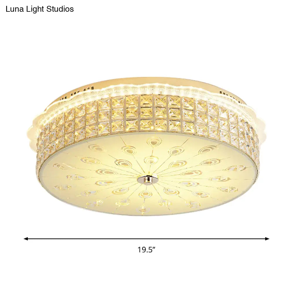 Contemporary Gold Led Flush Mount Light With Clear Crystal Blocks For Bedroom Ceiling