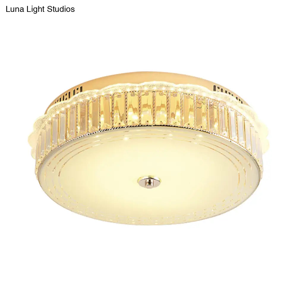 Contemporary Gold Led Flush Mount Light With Clear Crystal Blocks For Bedroom Ceiling