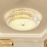 Contemporary Gold Led Flush Mount Light With Clear Crystal Blocks For Bedroom Ceiling / A