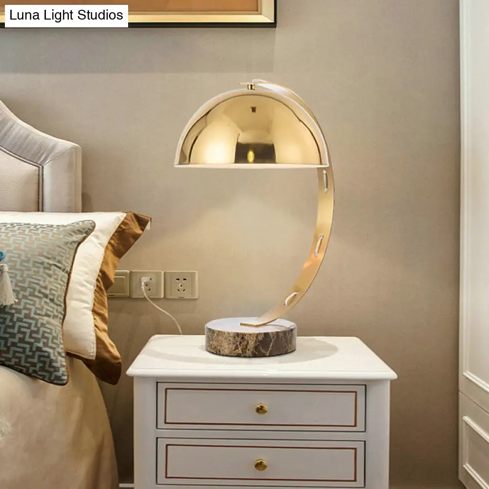 Contemporary Gold Metal Hemisphere Task Lamp With Curvy Arm