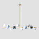 Contemporary Gold Metal Island Pendant Light With Glass Sphere For Dining Table 10 / Blue