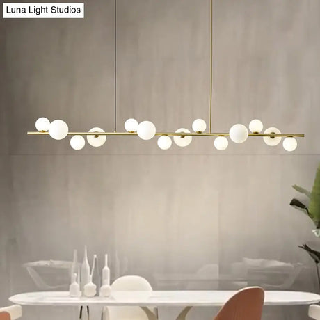 Contemporary Gold Metal Island Pendant Light With Glass Sphere For Dining Table