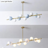 Contemporary Gold Metal Island Pendant Light With Glass Sphere For Dining Table