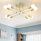 Contemporary Gold Metal Radial Chandelier Ceiling Light With 8 Heads