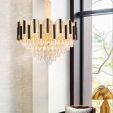 Contemporary Gold Multi Layer Pendant Light With Crystal Prism - 6/10 Heads