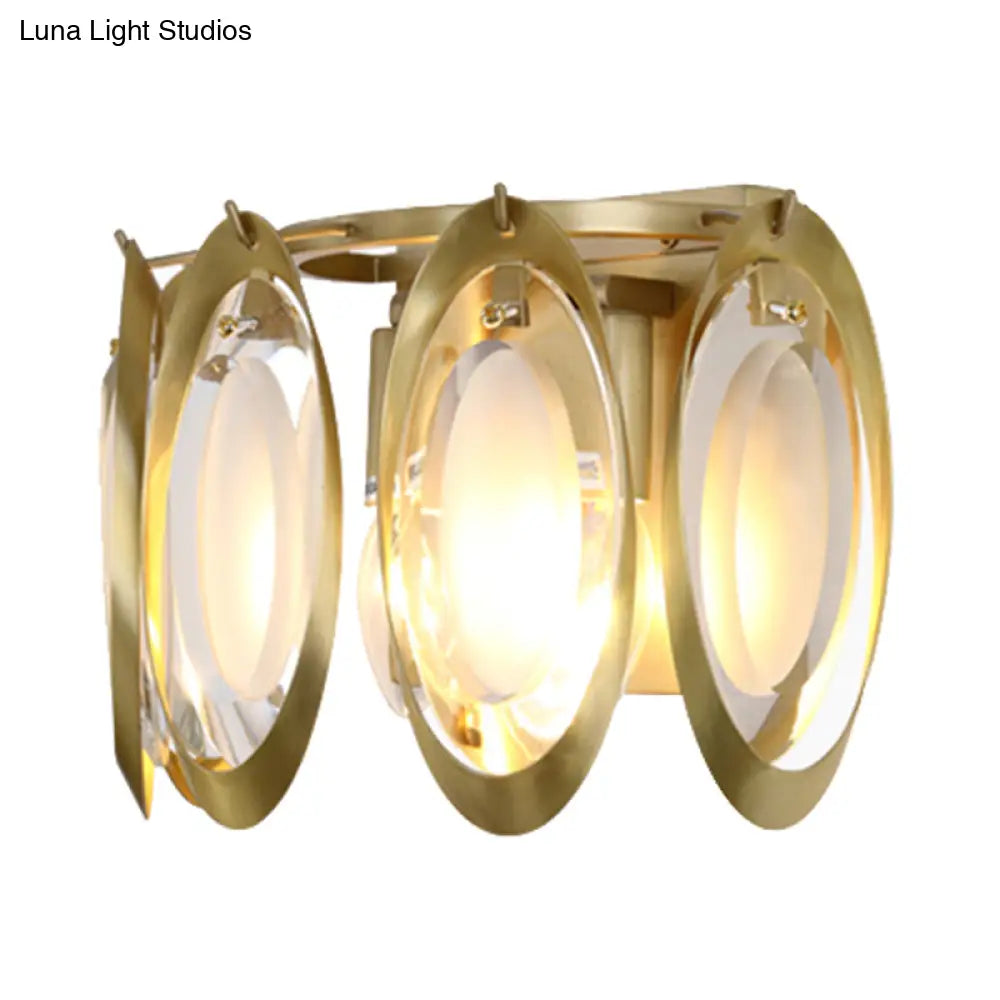 Contemporary Gold Oval Sconce With Cut Crystal Detail - Perfect Wall Fixture For Living Room
