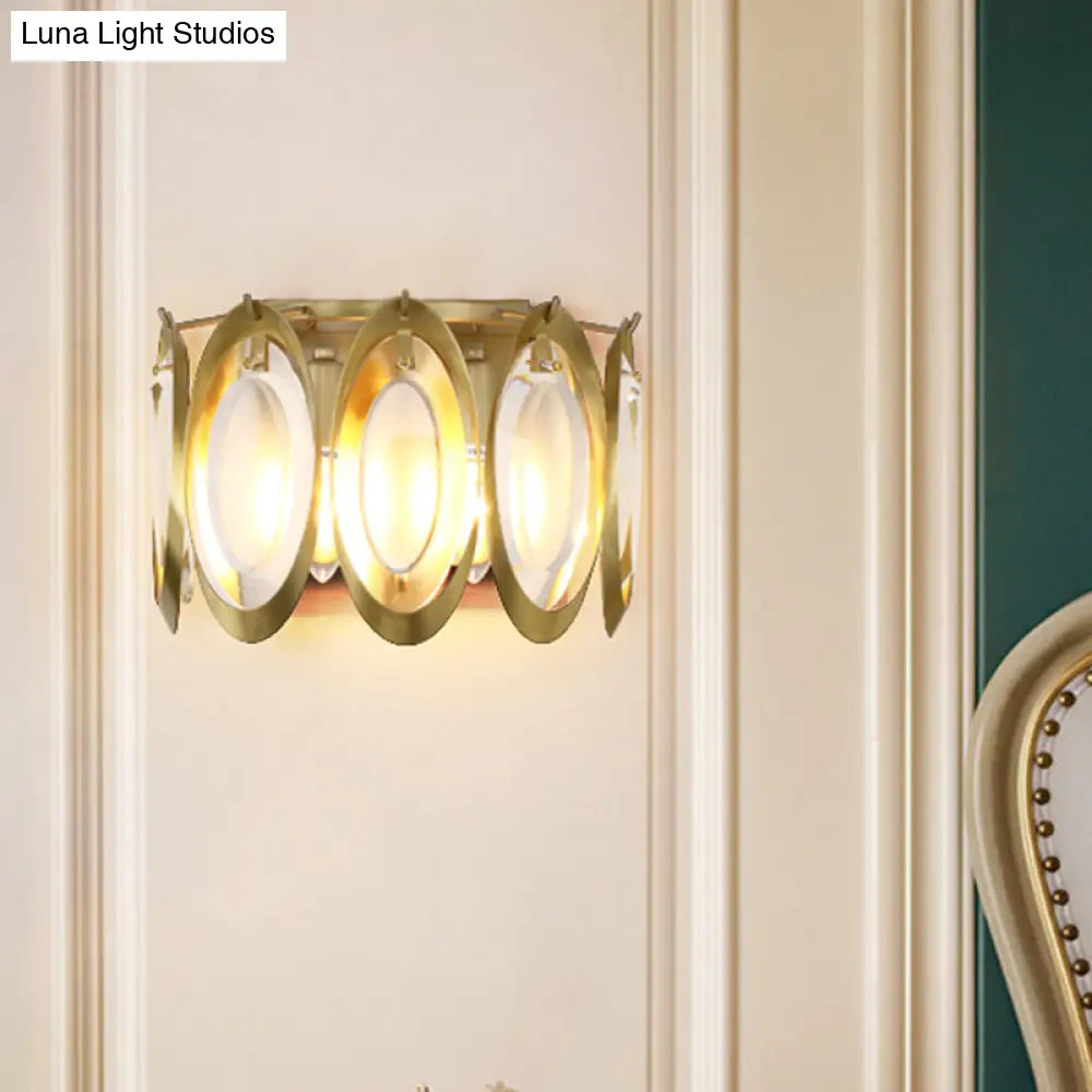 Contemporary Gold Oval Sconce With Cut Crystal Detail - Perfect Wall Fixture For Living Room