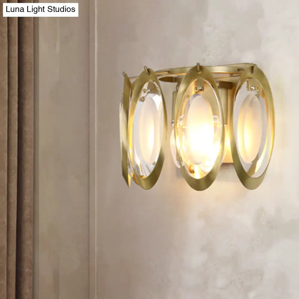 Contemporary Gold Oval Sconce With Cut Crystal Detail - Perfect Wall Fixture For Living Room