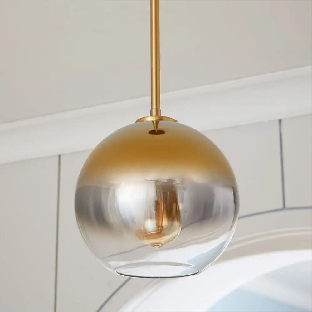 Contemporary Gold Pendant Light Fixture For Bedroom - Fading Glass Globe Design