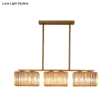 Contemporary Gold Pendant Lighting For Dining Room - Metal Linear Island Lamp With Clear Cuboid