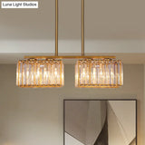 Contemporary Gold Pendant Lighting For Dining Room - Metal Linear Island Lamp With Clear Cuboid