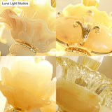 Contemporary Gold Petal Chandelier Lamp With Crystal Draping