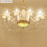 Contemporary Gold Petal Chandelier Lamp With Crystal Draping