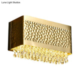 Contemporary Gold Rectangle Sconce Light With Octagon Crystal 2-Bulb Wall Mounted Lighting Option