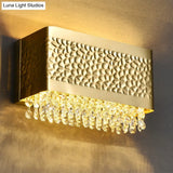Contemporary Gold Rectangle Sconce Light With Octagon Crystal 2-Bulb Wall Mounted Lighting Option