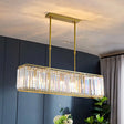 Contemporary Gold Rectangular Island Pendant Light With Tri-Prism Crystal Accents - 3 Bulbs Dining