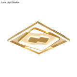 Contemporary Gold Rhombus Flush Mount Lamp – 16’/19.5’ Led Ceiling Lighting In Warm/White Light