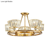 Contemporary Gold Semi Flush Ceiling Fixture With Clear Glass Shade - 5 Bulbs Ring Design