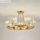 Contemporary Gold Semi Flush Ceiling Fixture With Clear Glass Shade - 5 Bulbs Ring Design