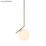 Contemporary Gold Sphere Drop Lamp: 1 Bulb Cream Glass Hanging Ceiling Light For Bedroom