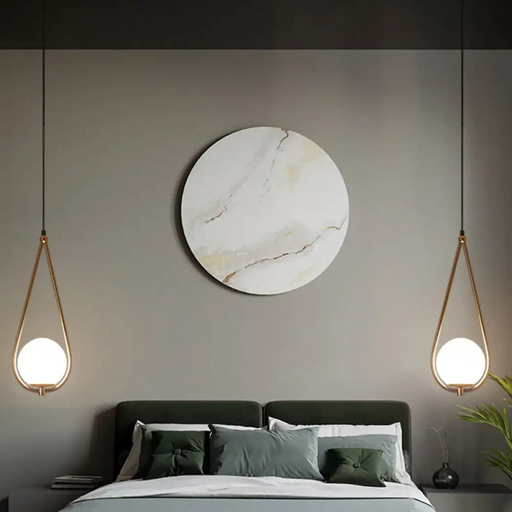 Contemporary Gold Sphere Drop Lamp: 1 Bulb Cream Glass Hanging Ceiling Light For Bedroom / Small D