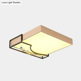 Contemporary Gold Square Flush Mount Led Ceiling Lamp With Elegant Flower Decor
