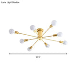 Contemporary Gold Starburst Ceiling Chandelier - Flush Mount Light For Bedroom (6/8/10 Heads)