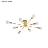 Contemporary Gold Starburst Ceiling Chandelier - Flush Mount Light For Bedroom (6/8/10 Heads)