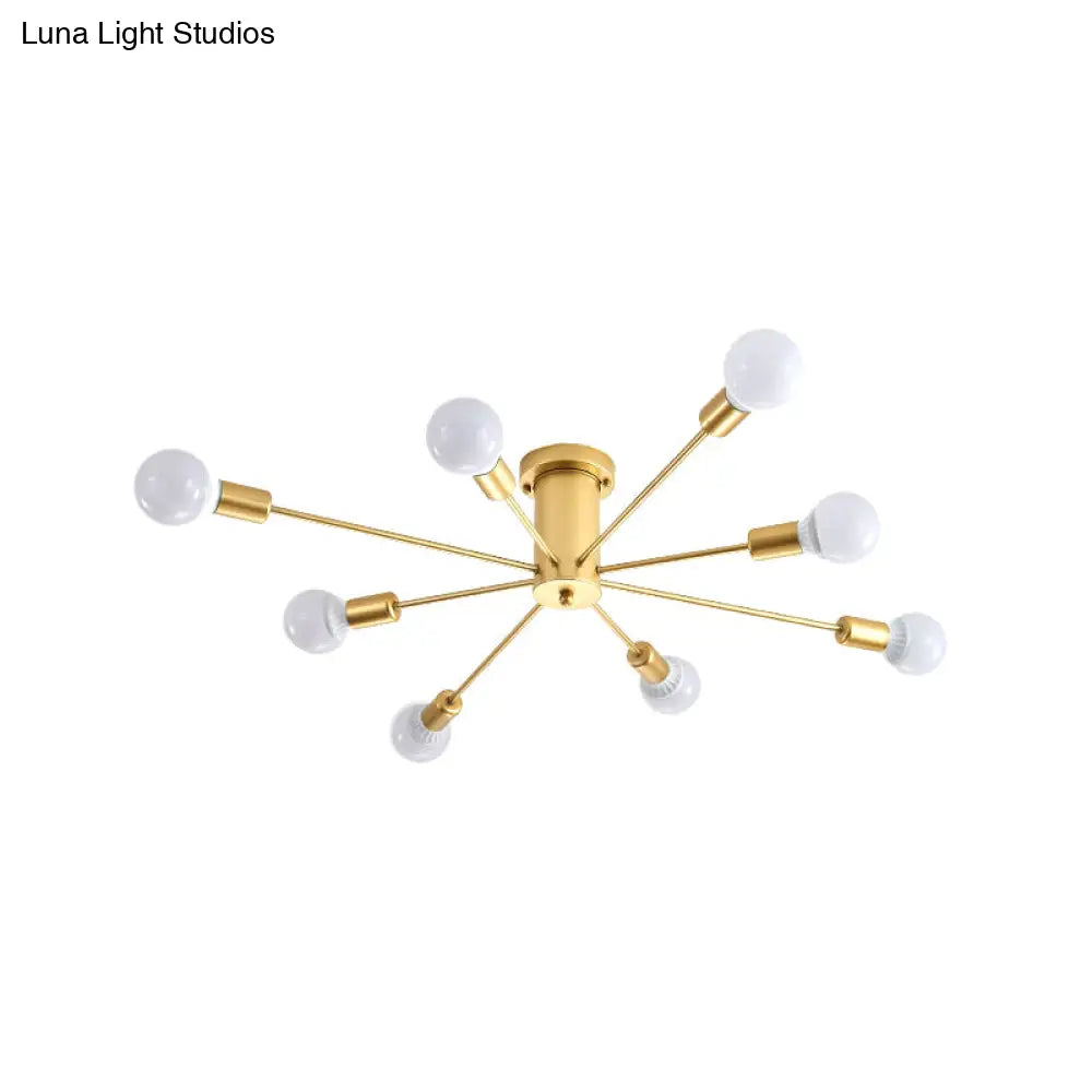 Contemporary Gold Starburst Ceiling Chandelier - Flush Mount Light For Bedroom (6/8/10 Heads)