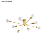 Contemporary Gold Starburst Ceiling Chandelier - Flush Mount Light For Bedroom (6/8/10 Heads)
