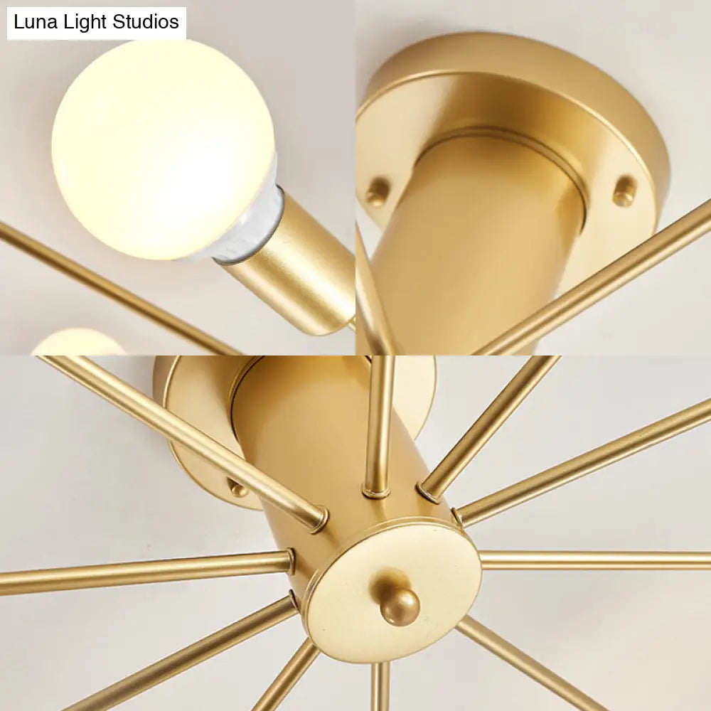 Contemporary Gold Starburst Ceiling Chandelier - Flush Mount Light For Bedroom (6/8/10 Heads)