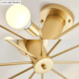 Contemporary Gold Starburst Ceiling Chandelier - Flush Mount Light For Bedroom (6/8/10 Heads)