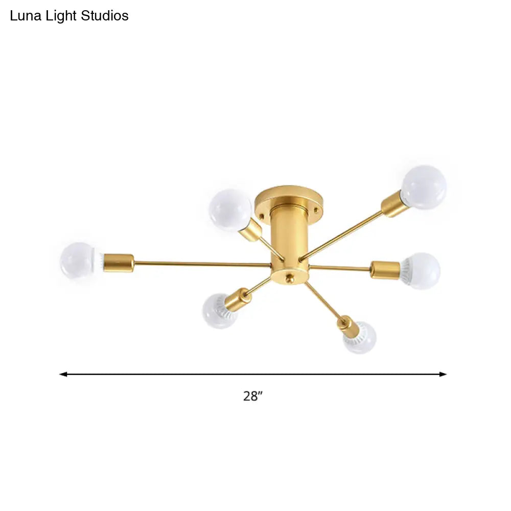 Contemporary Gold Starburst Ceiling Chandelier - Flush Mount Light For Bedroom (6/8/10 Heads)