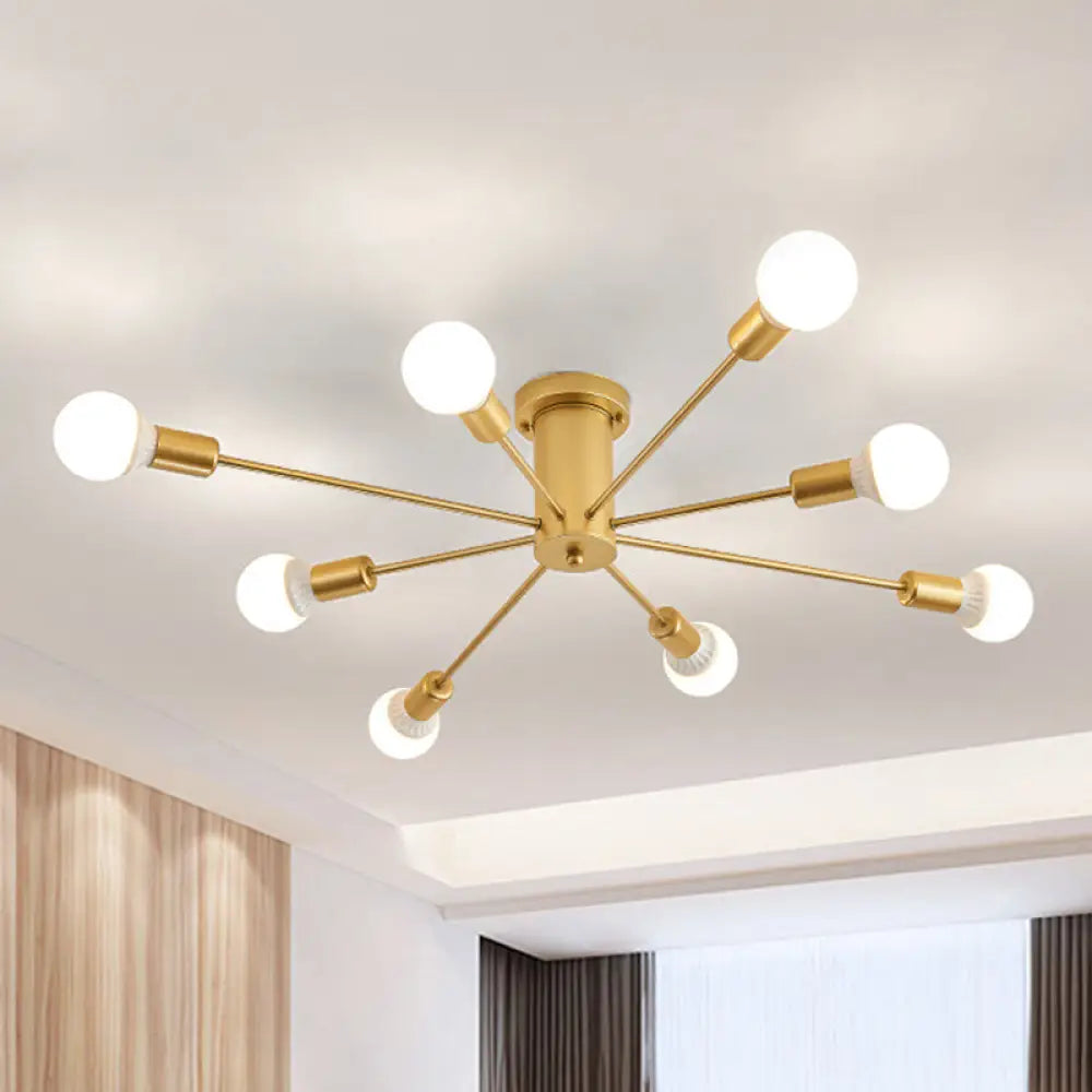 Contemporary Gold Starburst Ceiling Chandelier - Flush Mount Light For Bedroom (6/8/10 Heads) 8 /