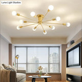 Contemporary Gold Starburst Ceiling Chandelier - Flush Mount Light For Bedroom (6/8/10 Heads)