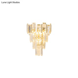 Contemporary Gold Wall Lamp With 3 Clear Crystal Layers - Bedroom Lighting