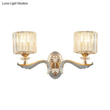Contemporary Gold Wall Light With Clear Crystal Shade - Modernist 1/2-Head Cylinder Lamp