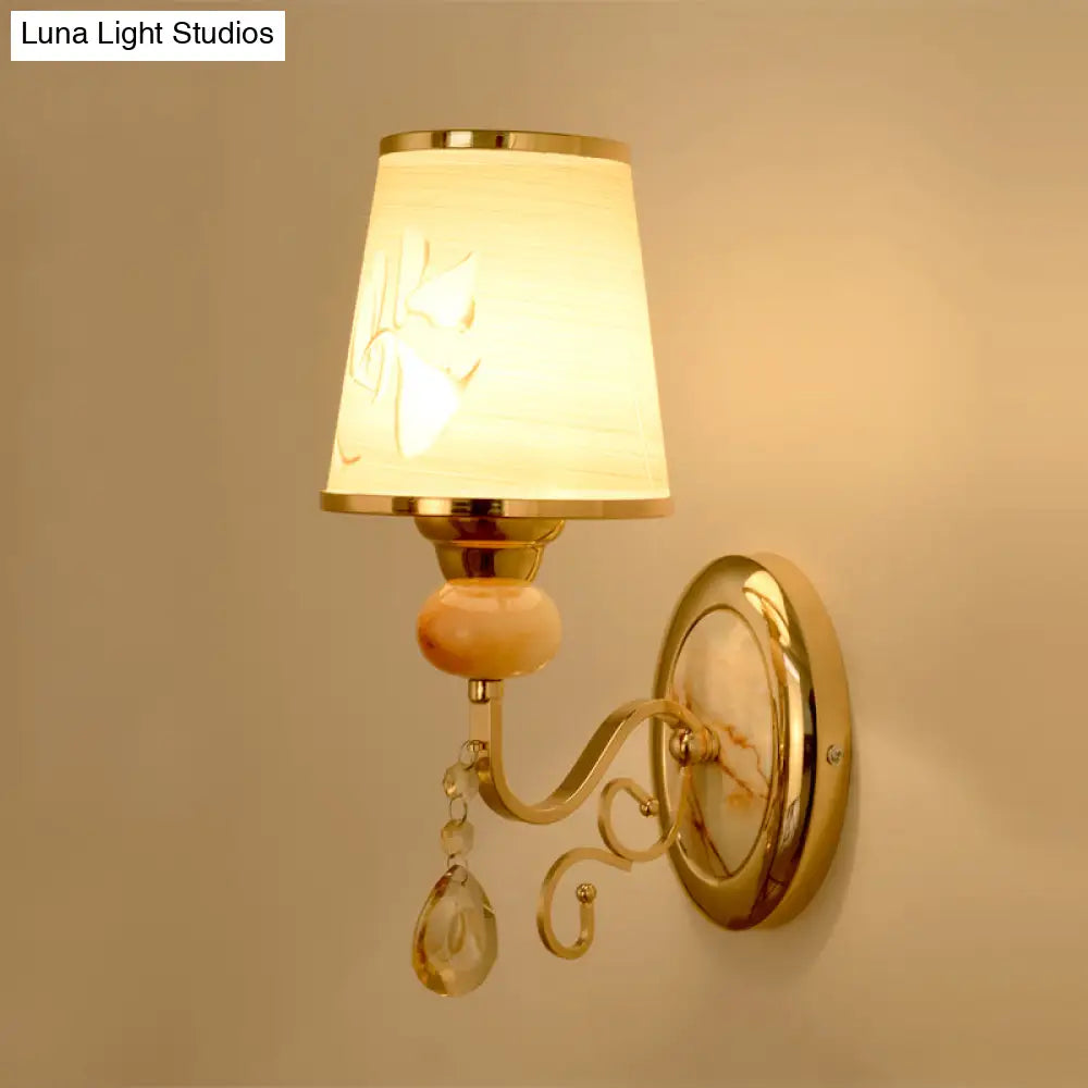 Contemporary Gold Wall Sconce 1 Light Textured Glass Mount Fixture Ideal For Living Room