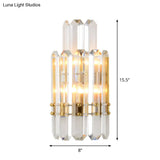Contemporary Gold Wall Sconce With 2 Tiers Clear Crystal Prisms - Perfect For Restaurants