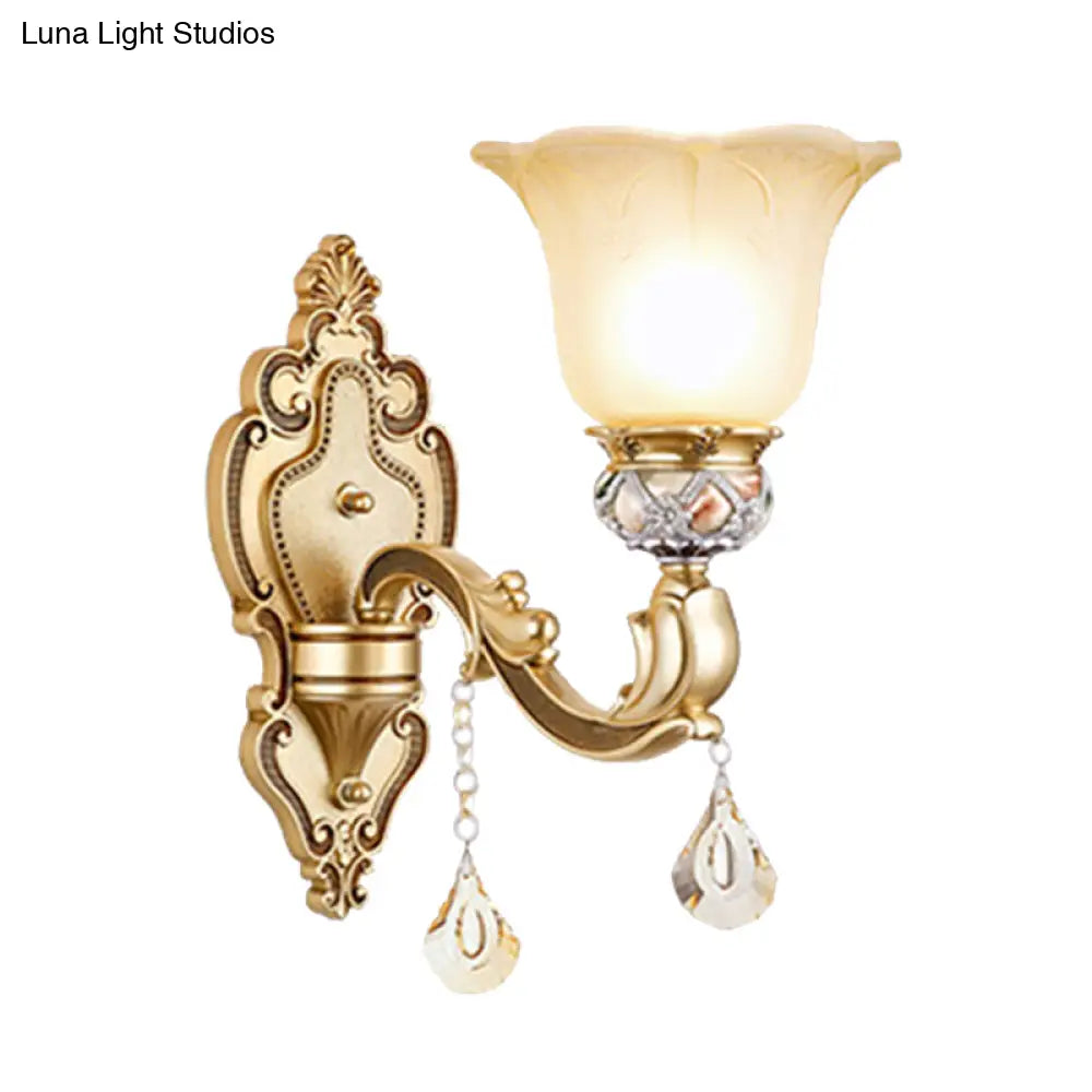 Contemporary Gold Wall Sconce With Faceted Crystal Finial - Bell Design
